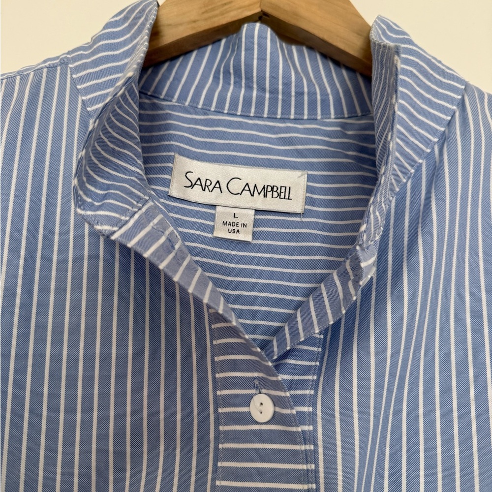 Sara Campbell Light Blue and White Striped Over-blouse